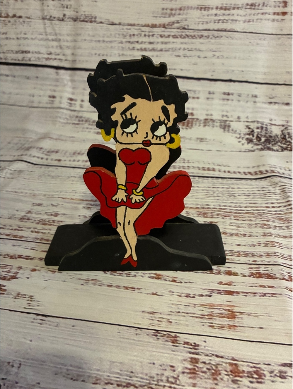 Vintage Betty Boop Wooden Napkin Holder Signed John G Archuleta Folk Art 90s